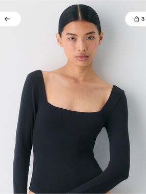 Aritzia Babaton Contour Black Long Sleeve Square Neck Bodysuit